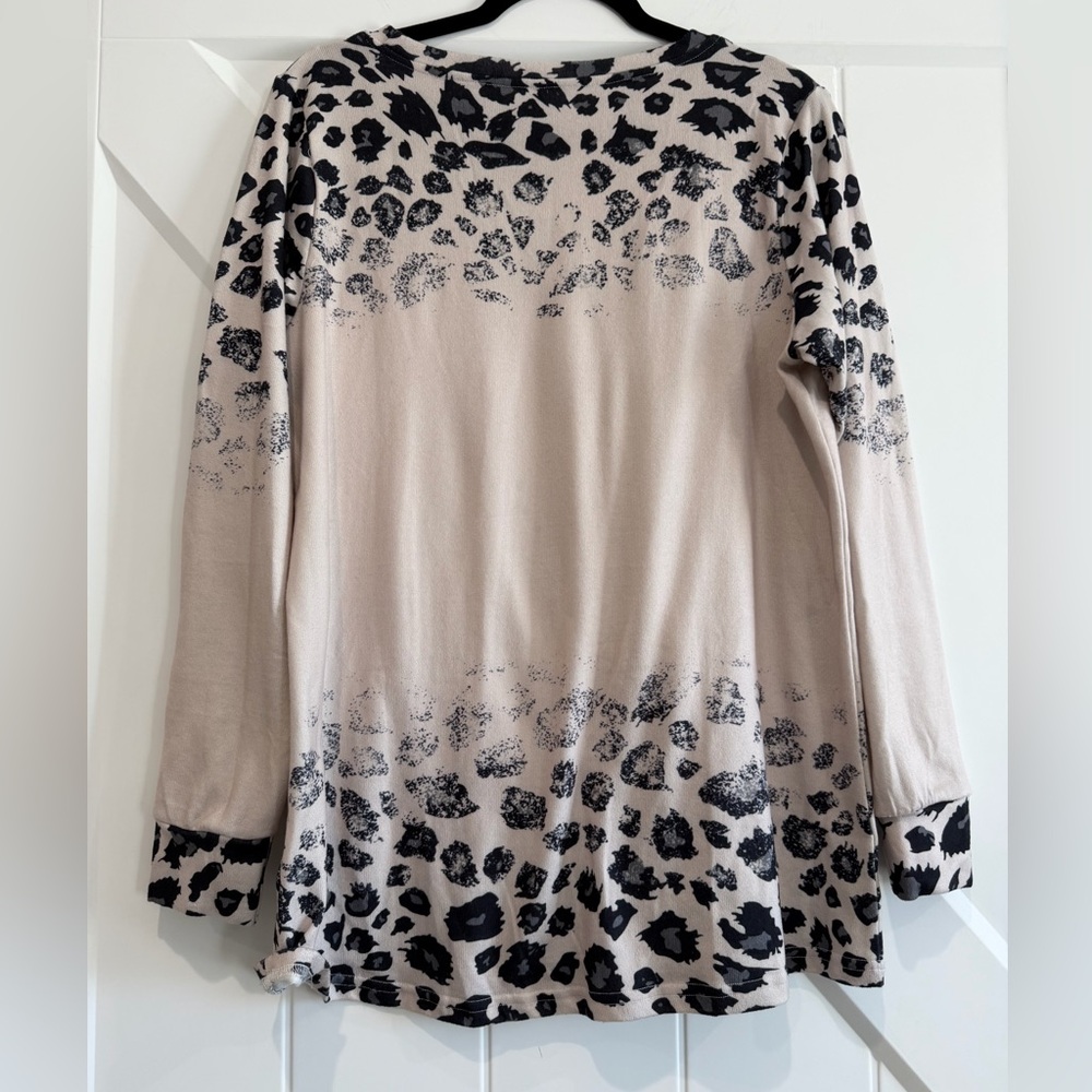 Tickled Teal Beige and Black Leopard Long Sleeve Top